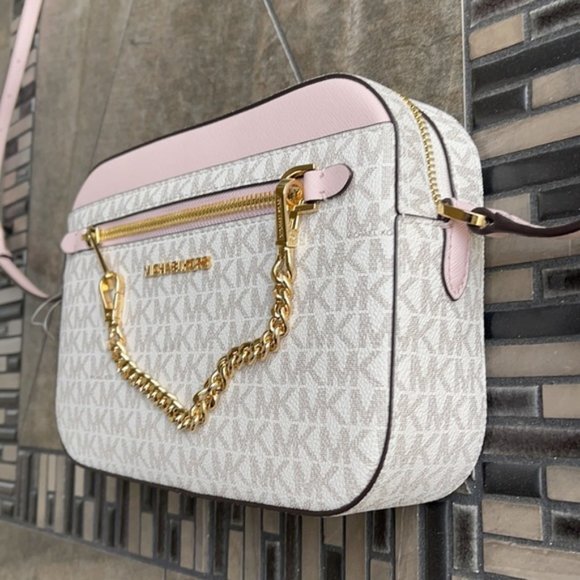 Michael Kors Jet Set Item Large East West Zip Chain Crossbody Powder Blush Multi - Picture 3 of 16